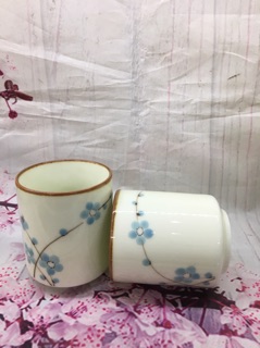 Bộ bình cốc Bát Tràng vẽ hoa đào xanh