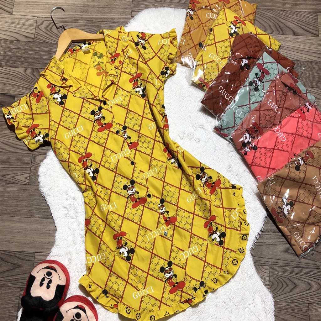 Váy ngủ cute ️🍀 FREE SHIP ️🍀 Đầm ngủ form rộng, họa tiết chuột mickey dễ thương