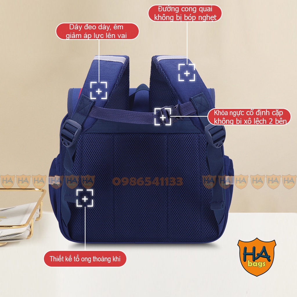 Cặp sách học sinh tiểu học HA BAGS để sách ngang kích thước 32x33x17cm H1001