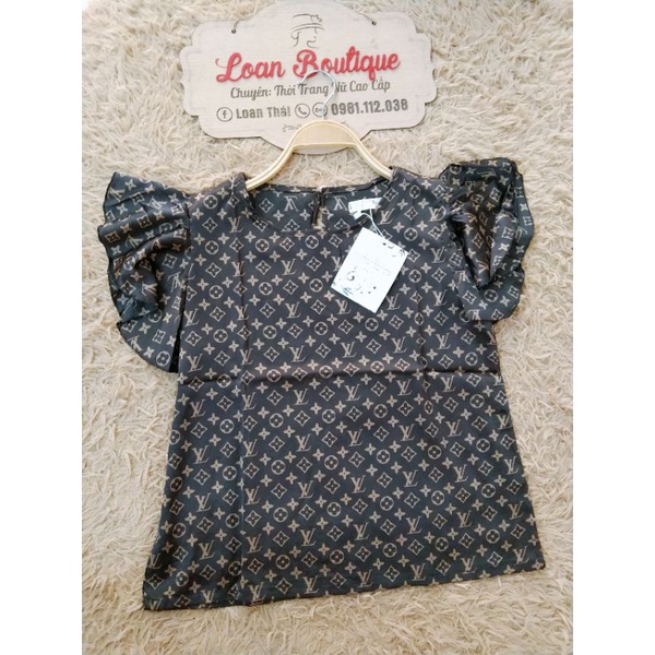 Áo somi họa tiết LV lụa tay cánh tiên_sơ mi kiểu nữ trẻ trung