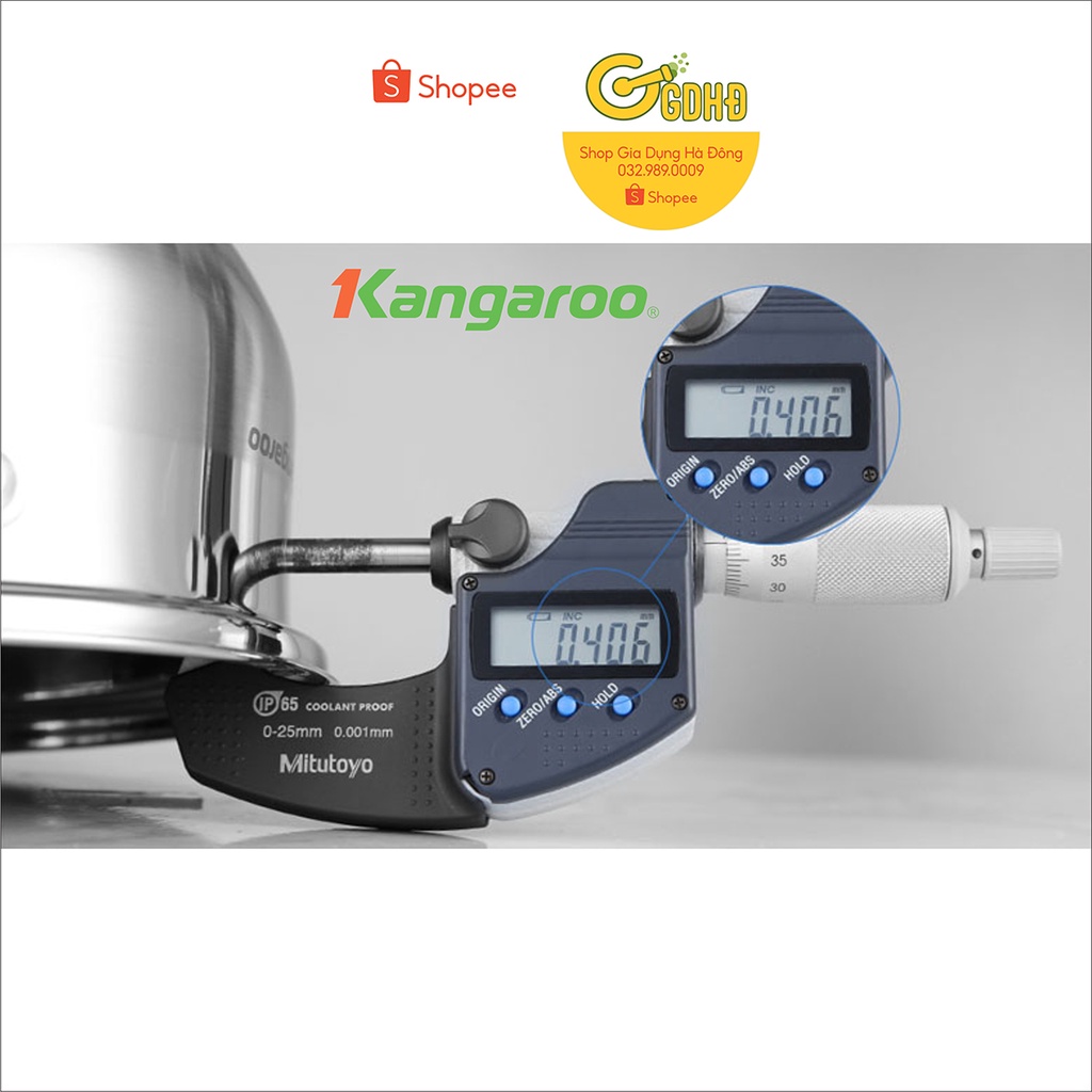 KG878S - Nồi inox cao cấp 16cm  5 lớp kangaroo, quai inox đinh tán sáng bóng gắn siêu chắc, nồi có thang chia nước