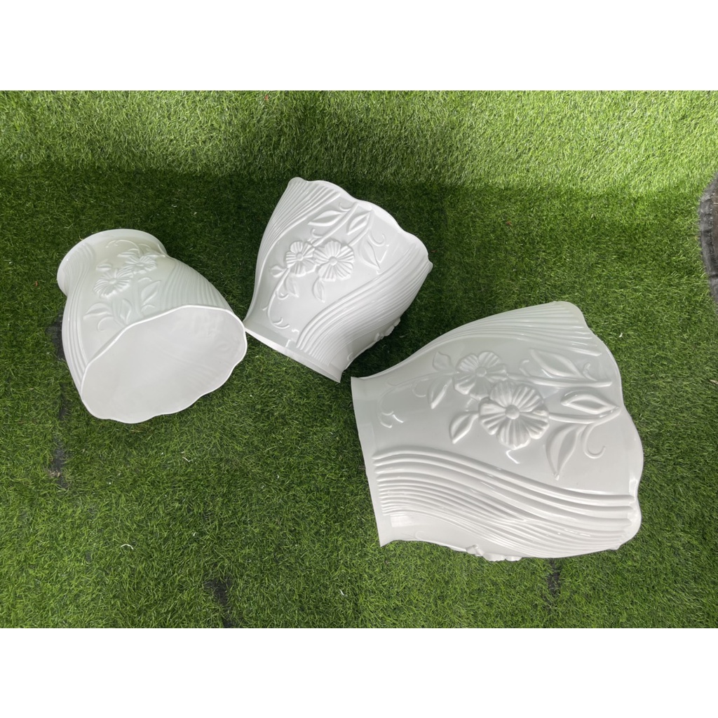 (24x21cm) Chậu nhựa cao cấp giả sứ Bông bèo size 2 để bàn siêu xinh, Chậu hoa cây cảnh họa tiết nổi