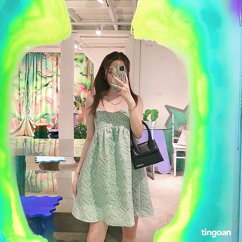 Váy hai dây gấm xanh mint tingoan GONE DRESS/MINT