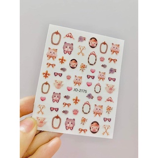 Sticker thỏ - lợn hồng dán móng tay