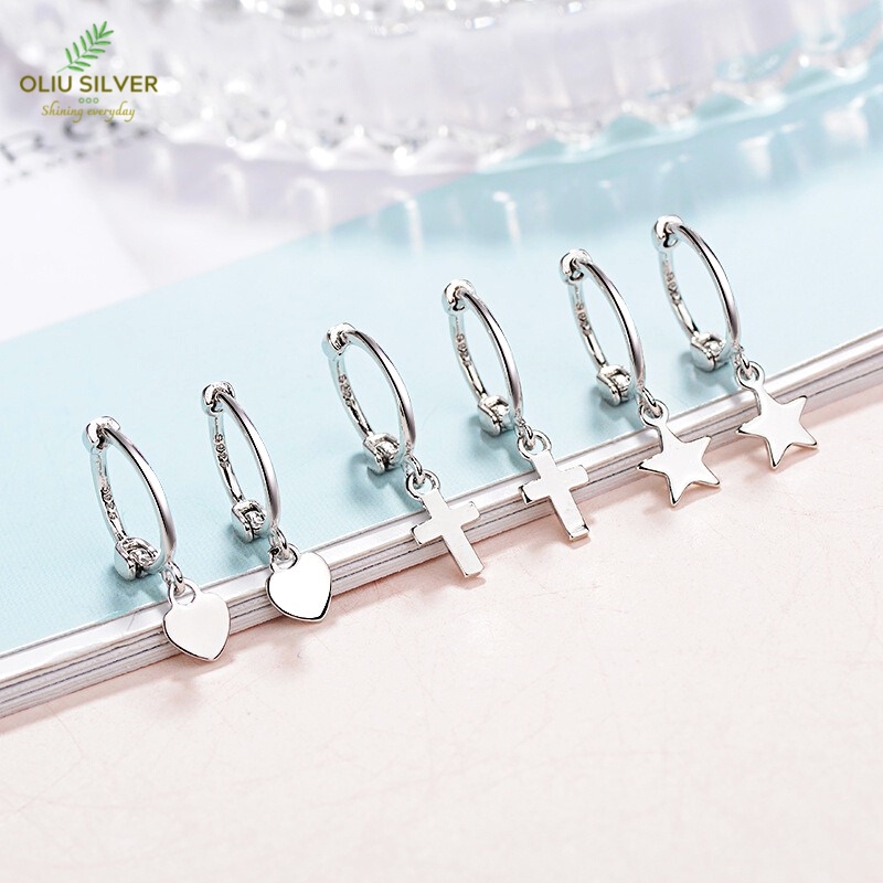 Bông Tai Bạc S925 Khoen Tròn Nhí Mini Hoop Chữ Thập – Ngôi Sao – Trái Tim Cá Tính | Khuyên Tai Nữ Trang Sức Bạc 9250