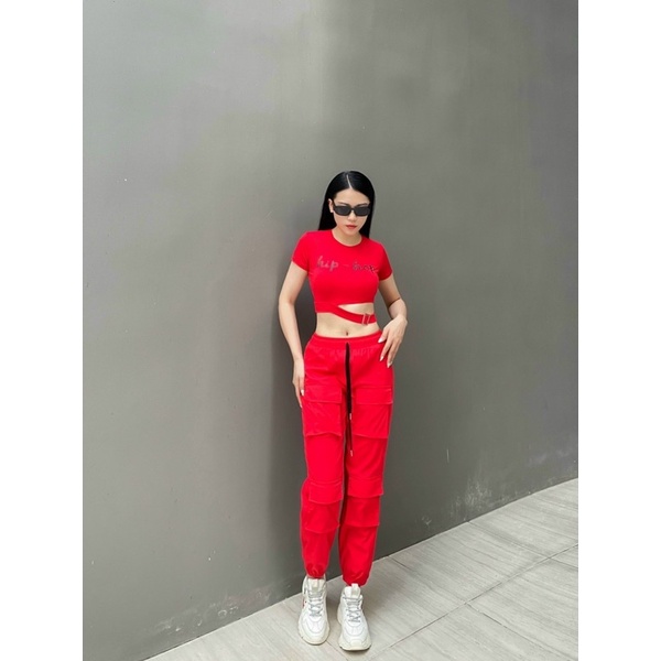 Bộ đồ áo croptop quần jogger túi hộp siêu cá tính tập gym, aerobic, dance