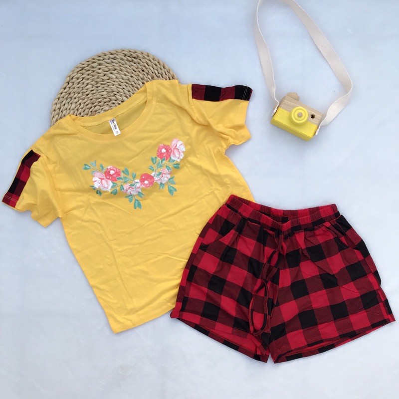 Đồ bộ thun bé gái tay ngắn quần ngắn in họa tiết dễ thương size cồ 32 đến 42kg - Hirokids