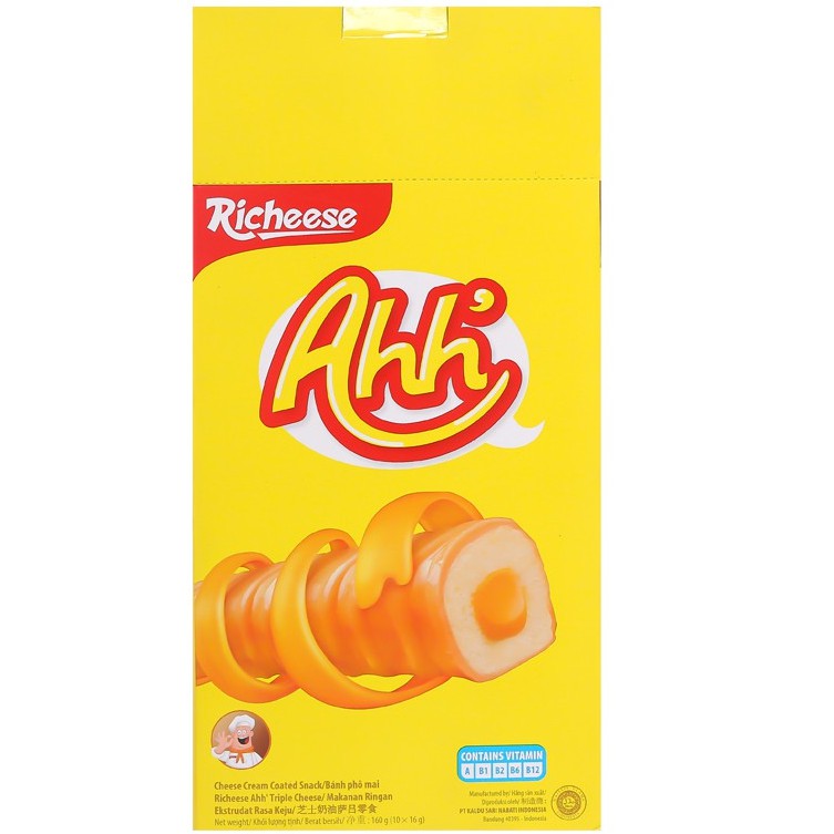 Bánh xốp phô mai Richeese Ahh' Nabati roll hộp 160g/10 ống to