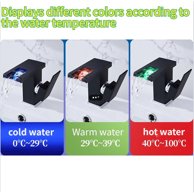 Đèn LED nhiệt độ đổi màu phát sáng vòi    Vòi nước nóng và lạnh của thác nước（Thủy điện, không cần nguồn điện bên ngoài）