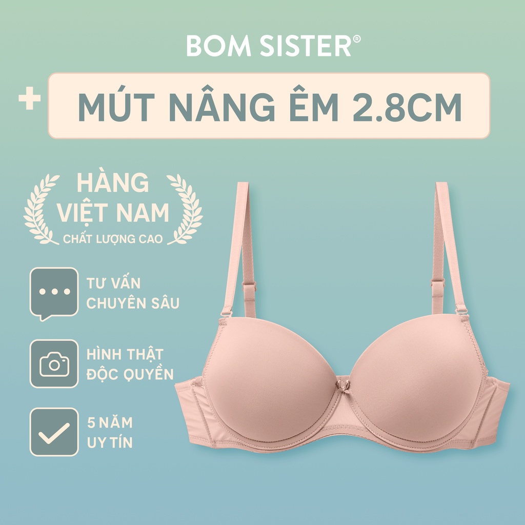 Áo lót mút vừa có gọng thun lạnh màu trơn nâng ngực tự nhiên BOM SISTER MU1003