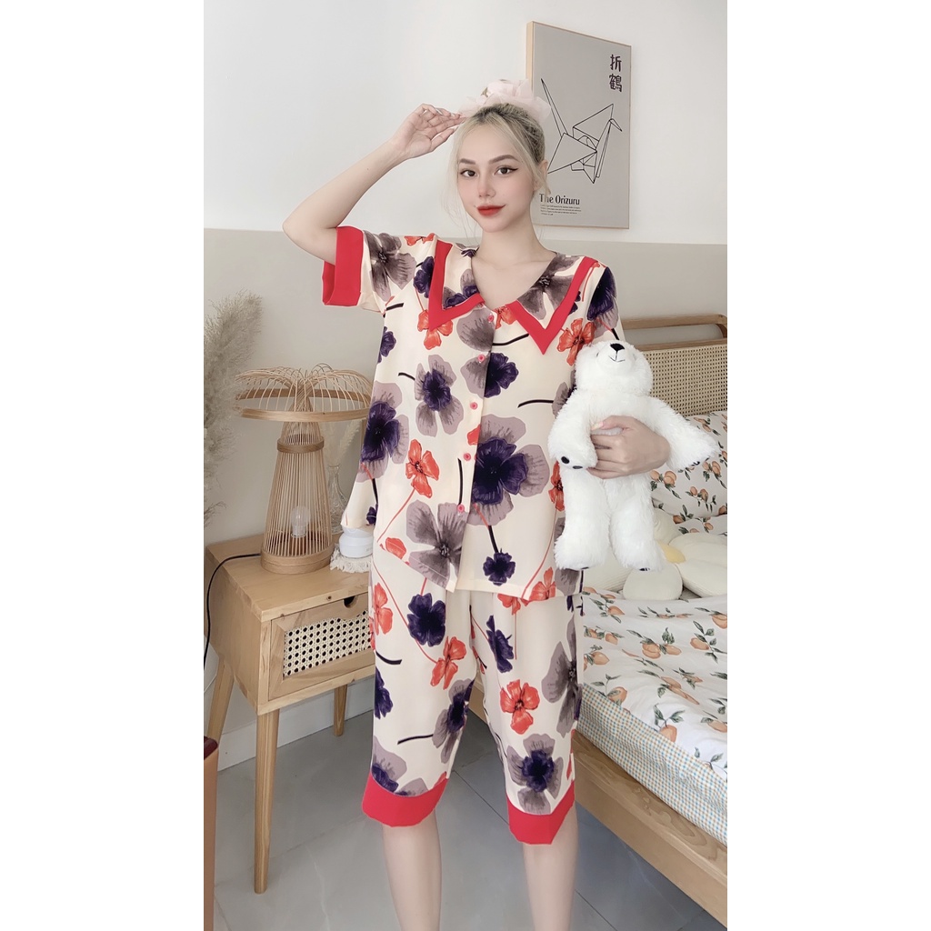 Đồ Bộ Mặc Nhà VAYO,  Bộ Pijama Lụa Nữ Cao Cấp Quần Lửng Thời Trang Lụa Mềm Đẹp Ngắn Tay Dưới 70kg Có Size M L