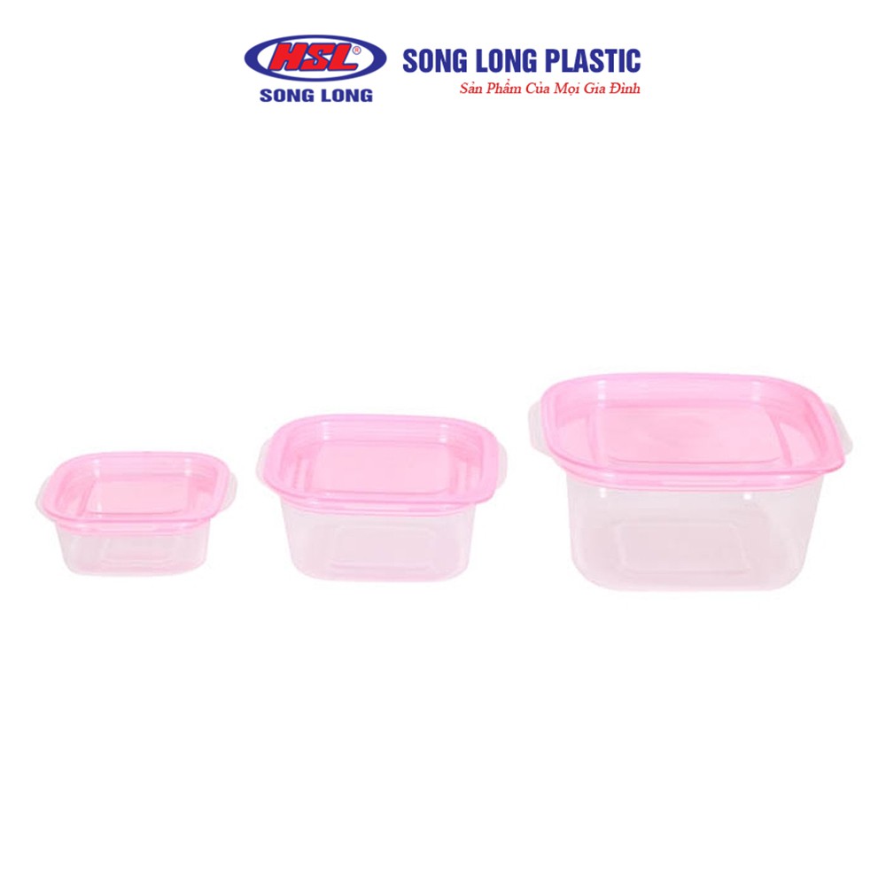 Bộ 3 hộp đựng bảo quản thực phẩm 630ml, 270ml, 90ml Song Long/Việt Nhật Plastic nhựa có nắp đậy - 2721(6538)