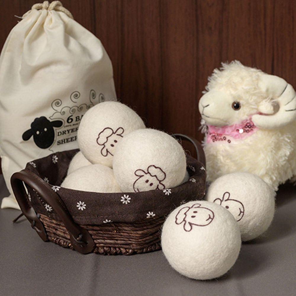 Set 6 Quả Bóng Sấy Khô Quần Áo Bằng Len Nguyên Chất Dày Dặn Kèm Túi Đựng Tiện Lợi