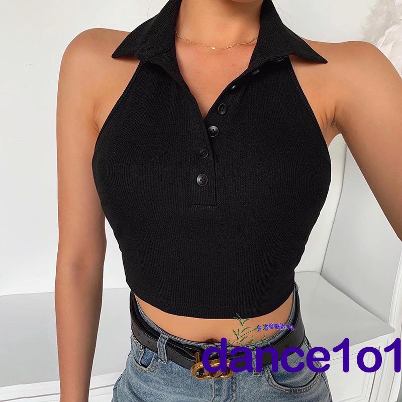 Áo lửng 3 lỗ cổ V dáng ôm 1 màu thời trang cho nữ