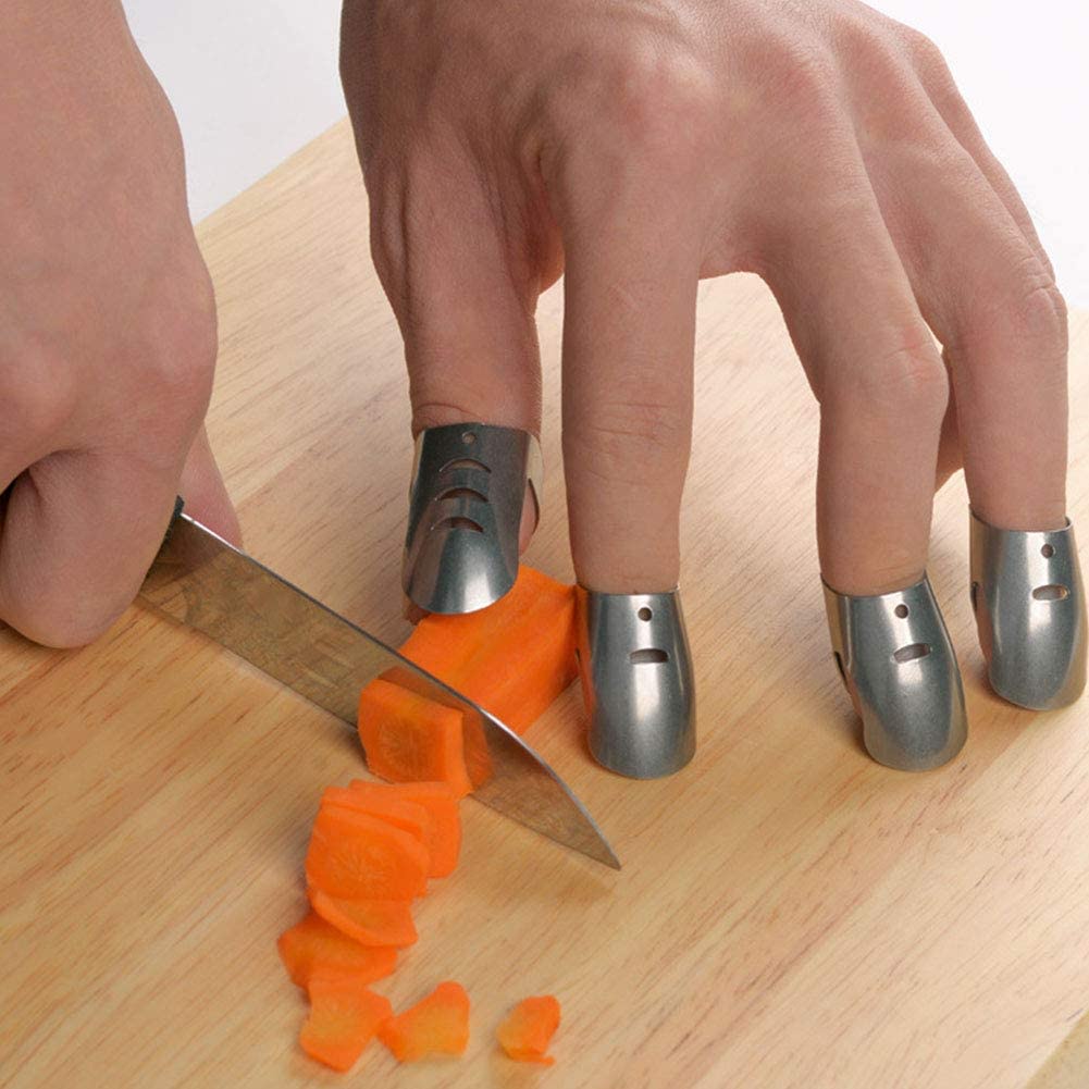 Set 4 Dụng Cụ Đeo Bảo Vệ Ngón Tay ANAEAT Bằng Thép Không Gỉ An Toàn Khi Dùng Dao