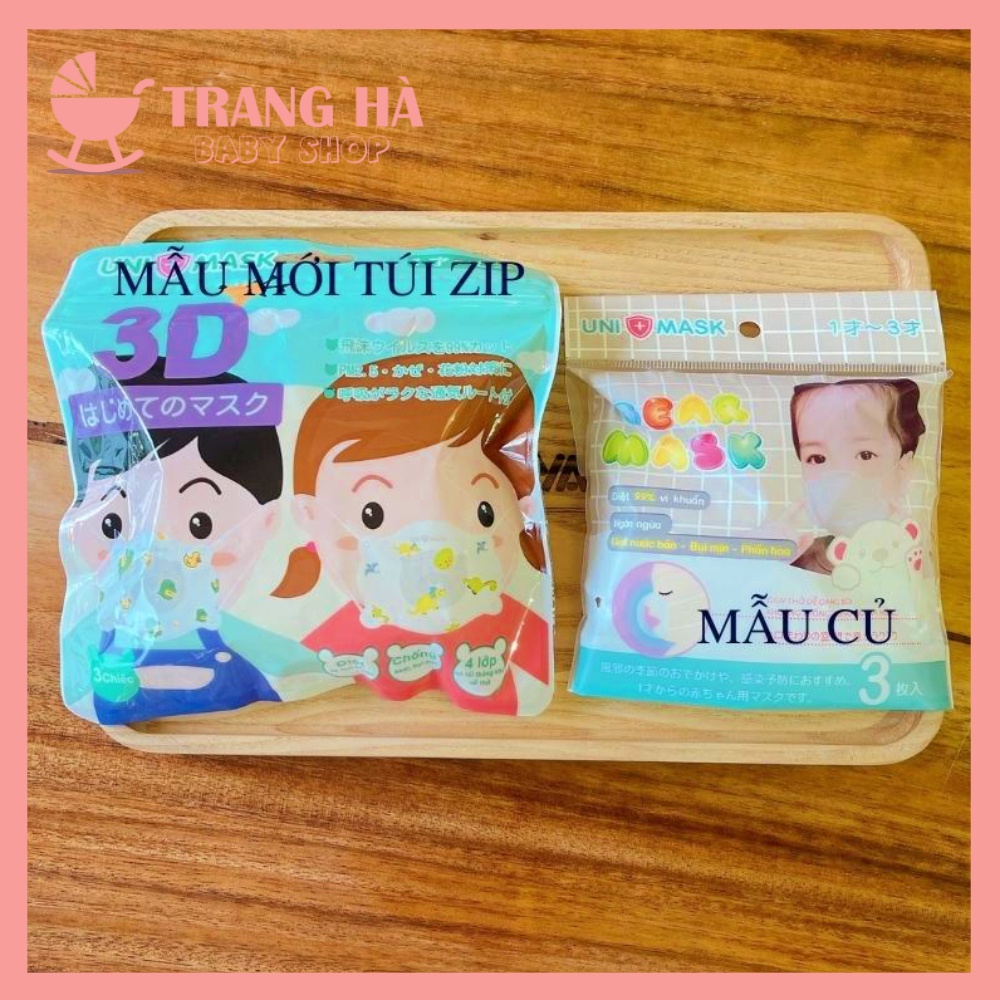 Set 3 Chiếc Khẩu Trang Gấu 3D Kháng Khuẩn Uni Mask Cho Bé, Khẩu Trang chống Bụi Mịn Và Kháng Khuẩn Cho Bé 0-3 Tuổi