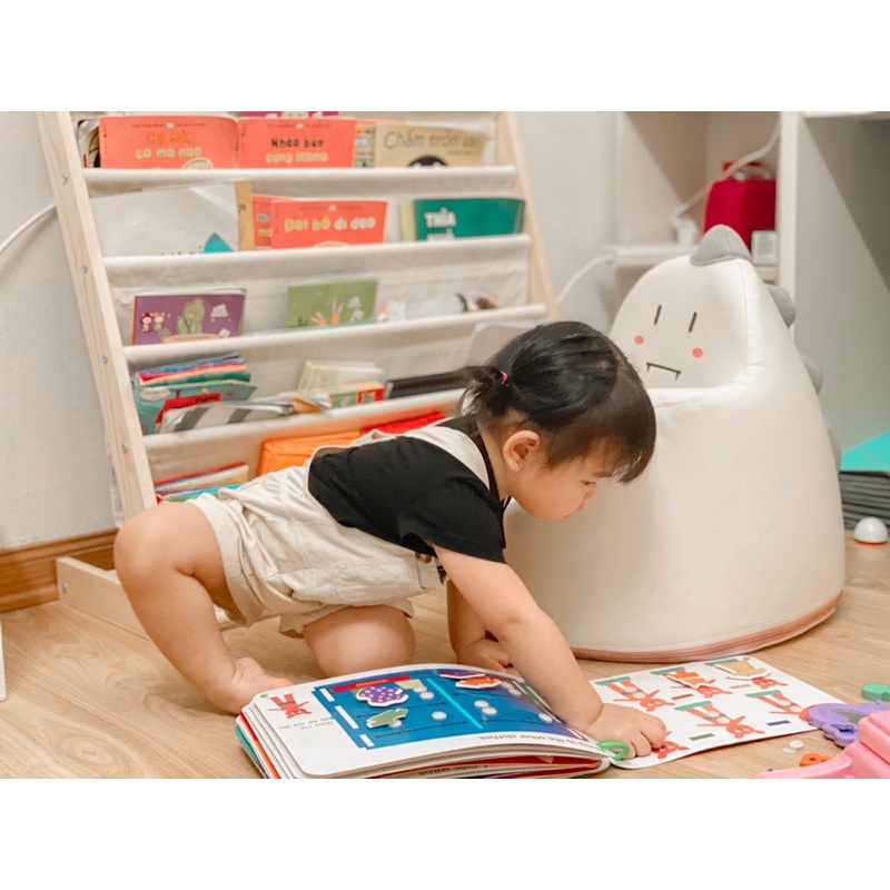 Kệ đựng sách, kệ sách gỗ cho bé decor 7 tầng bằng vải kèm khung gỗ cao cấp