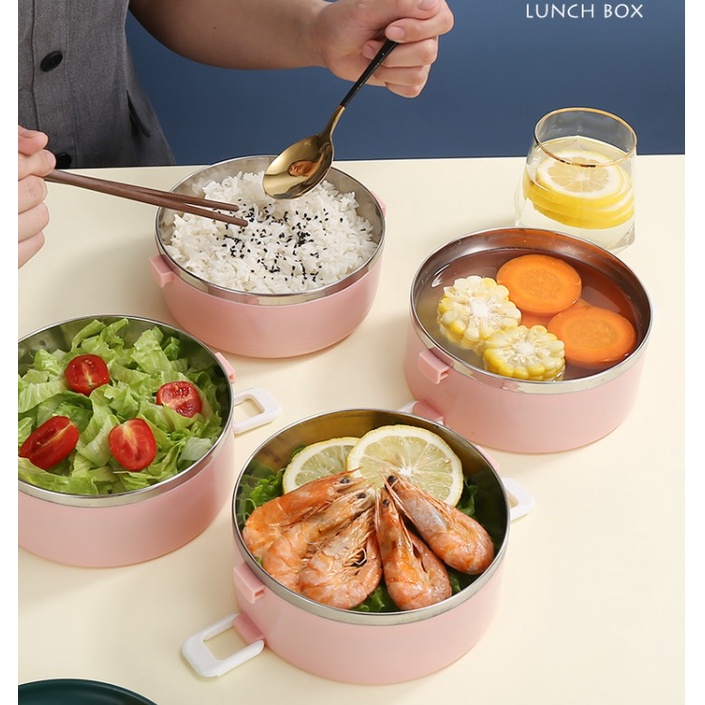 Hộp Đựng Cơm Văn Phòng Lúa Mạch 4 Tầng Lõi Inox Giữ Nhiệt Siêu Tiện Lợi  - Cặp Lồng Cà Mên Chất Liệu Lúa Mạch Cao Cấp