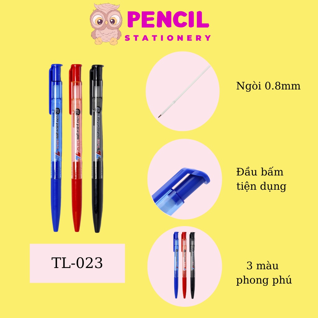 Combo 10 Bút Bi Thiên Long FO-03, TL-08/023/024/025 Ngòi 0.5mm 0.7mm 0.8mm, Bút Gel Mực Nước Văn Phòng Phẩm Xanh Đen Đỏ