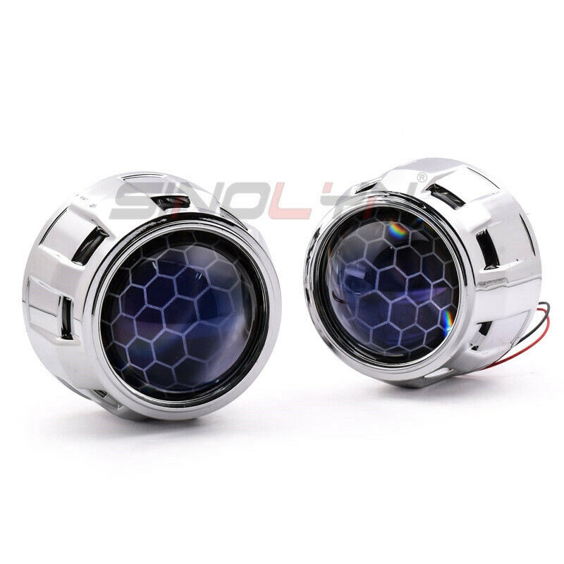 Đèn Pha 2.5 '' Led Hid Bixenon Hình Tổ Ong Màu Xanh Dương Cho Xe Mô Tô H1 H4 H7