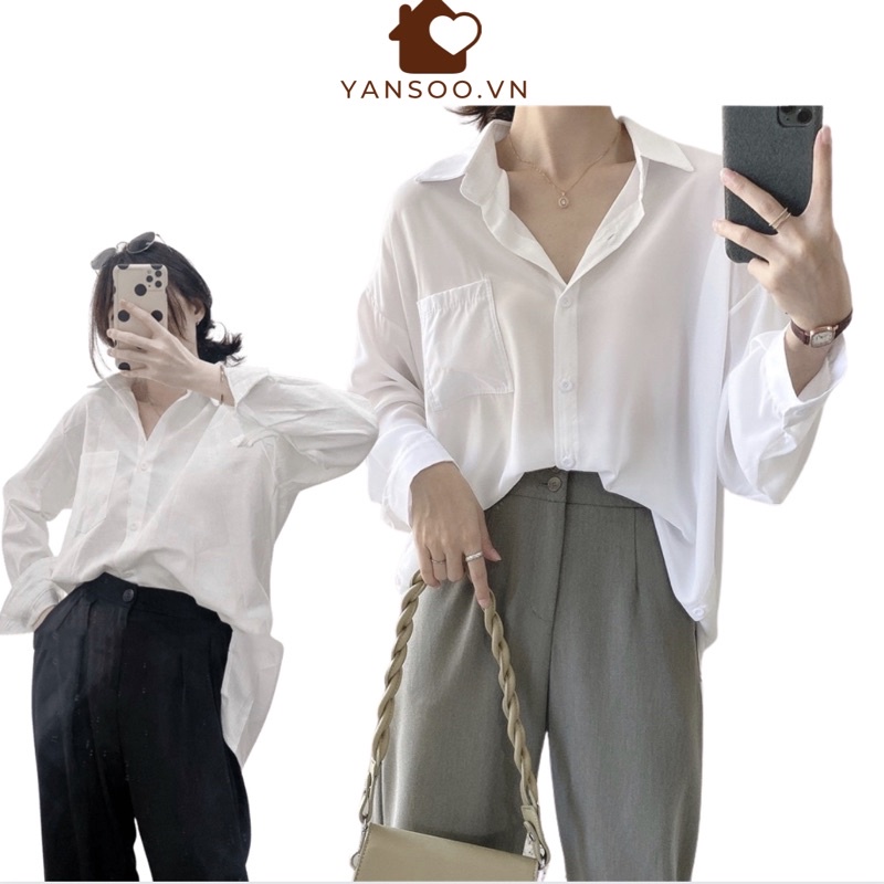 Áo somi trắng from rộng mot tui truoc nguc, áo somi trắng học sinh mic cùng áo len ghile cực xinh by YANSOO