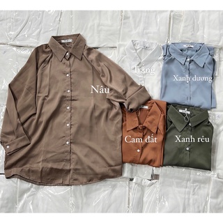 Áo Sơ Mi Nữ Lụa Trơn Form Rộng Kiểu Dáng Basic Nhiều Màu, Áo Sơ Mi Lụa Công Sở A003