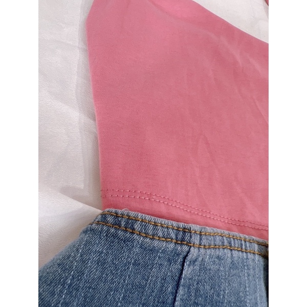 Set áo yếm tròng cổ và chân váy jean tầng phối nút alohashop91