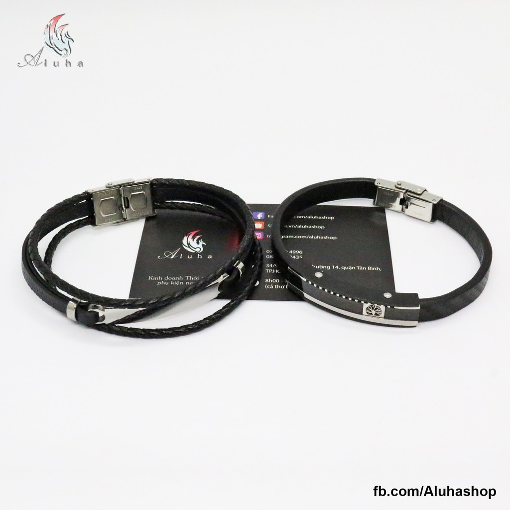 Vòng tay da phong cách Hàn Quốc cực cool tùy chỉnh kích thước - VLT1402 - Aluha