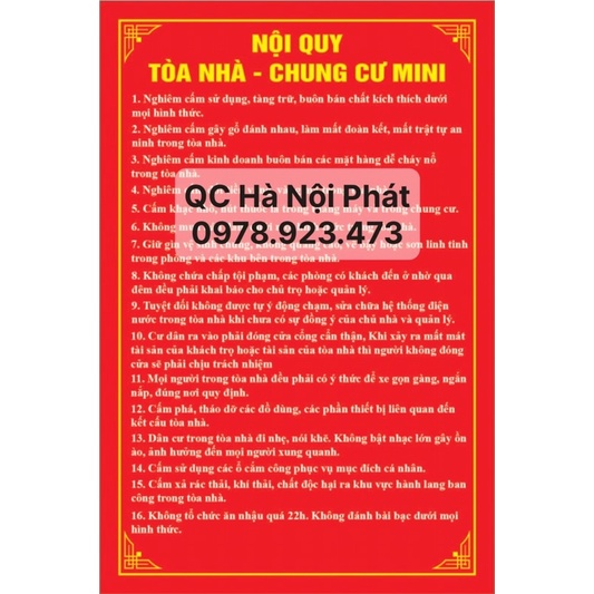 Bảng hiệu nội quy nhà trọ, chung cư, tòa nhà chất liệu alu - Biển hiệu nội quy nhà trọ, Chung cư mini chuẩn phổ biến