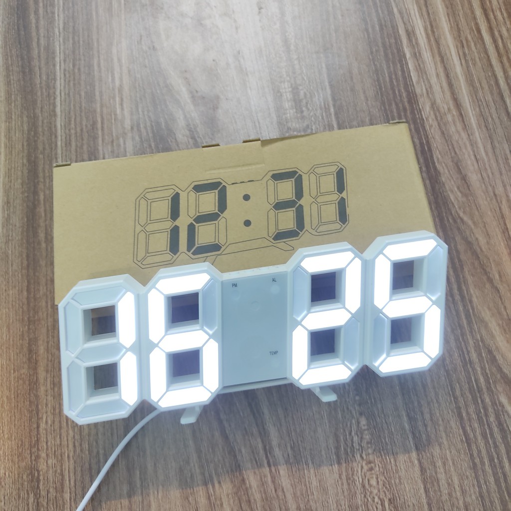 Đồng hồ LED 3D treo tường, để bàn thông minh Smart Clock, phiên bản màu trắng