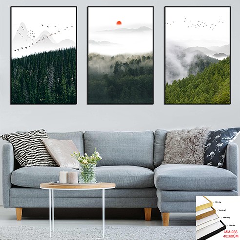 Combo Set 3 Bộ Bức Tranh Treo Tường Canvas Rừng Cây Thông Tuyết Trắng Bắc Âu Động Lực Never Stop Love Living - MELYHOME