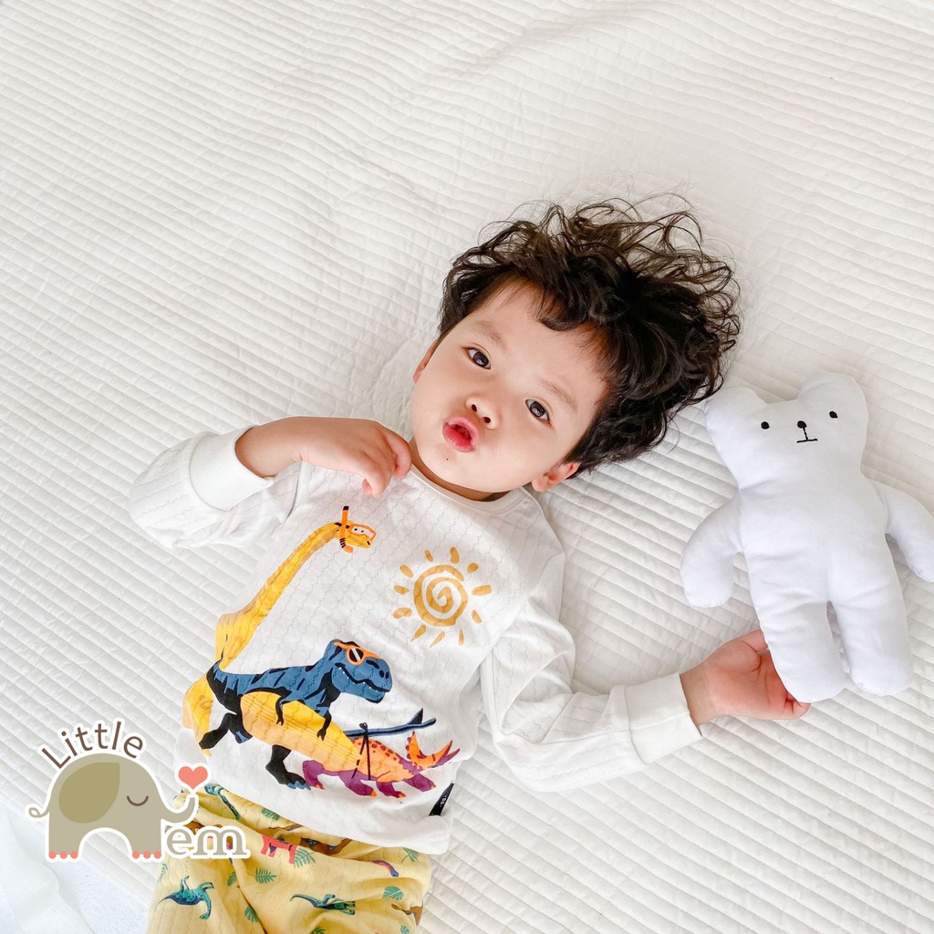 Bộ đồ bé trai/ bé gái Cotton xuất Nhật dài tay _ Orange Dinosour