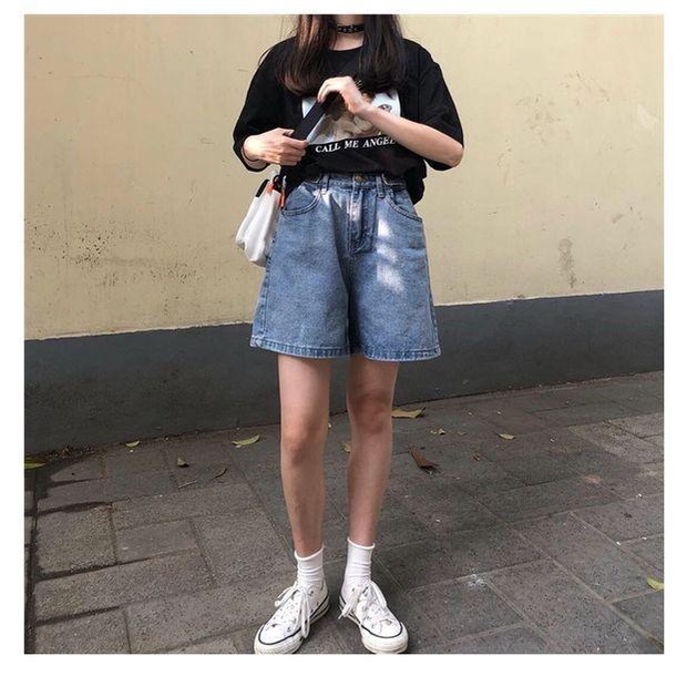 Quần Short Denim Ống Rộng Lưng Cao Thời Trang Mùa Hè Hàn Quốc Dành Cho Nữ