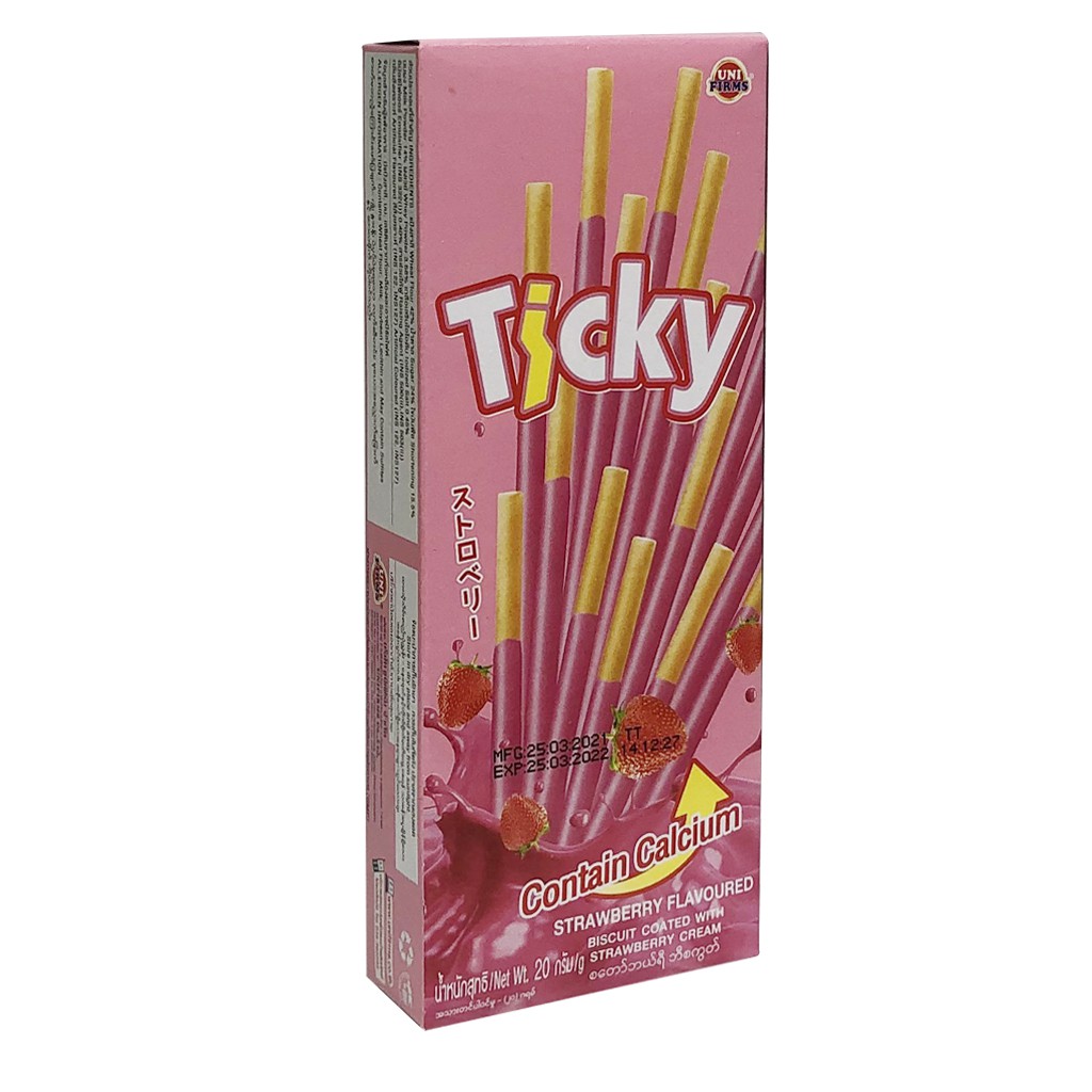 Bánh que kem dâu TICKY 20gr - màu hồng - bánh nhập khẩu Thái Lan - Ticky sticky strawberry