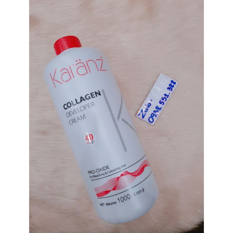 Oxy trợ nhuộm collagen Karanz 1000ml (3%_6%_9%_12%)hỗ trợ nhuộm ,bảo vệ tóc, giúp lên màu chuẩn, giữ màu bên