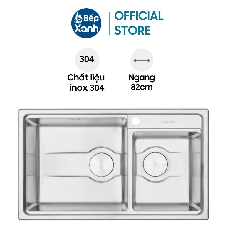 Chậu Rửa Chén Malloca MS 5082W - 2 Ngăn - Ngang 82cm