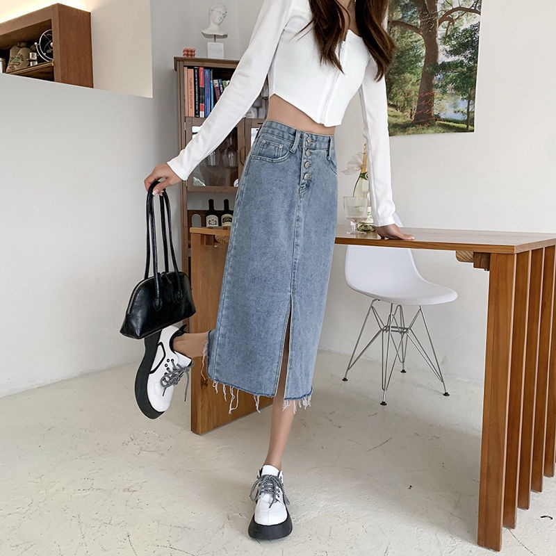 Chân váy jean Chữ A Lưng Cao Thời Trang