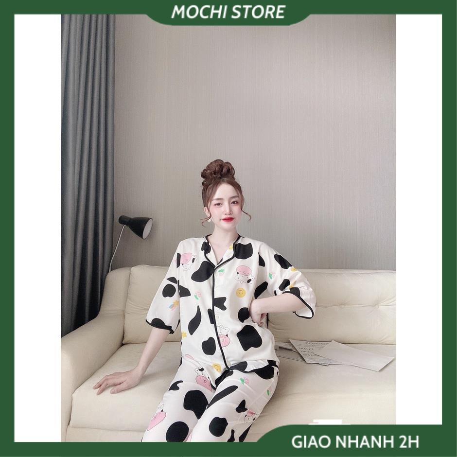 Bộ Ngủ MặC Nhà, Đồ Pijama Ngắn Tay Quần Dài Lượn Sóng Họa Tiết Bò Sữa Chất Lụa Mango Mềm Mịn, Form Dáng Rộng Rãi T | BigBuy360 - bigbuy360.vn