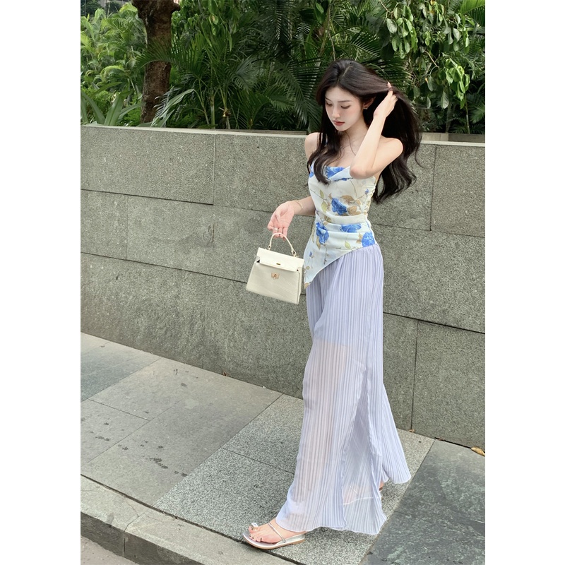 Jane Áo Yếm Voan Hoa - Quần Ống Suông Rộng Nếp Nhuyễn Nữ Tính Sang Trọng Ảnh Thật Cuối