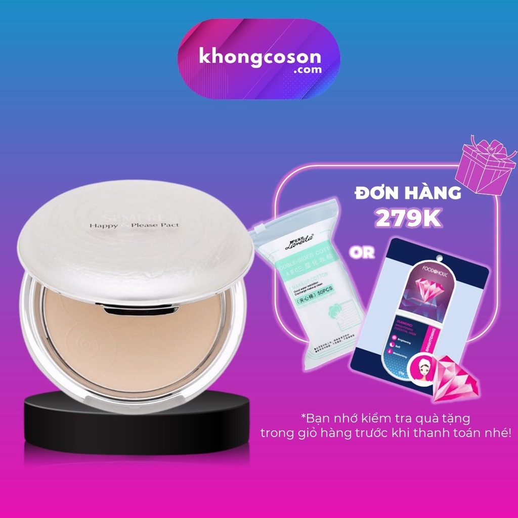 Phấn Phủ GEO Bắt Sáng Kiềm Dầu Lâu Trôi Sempre Happy &amp; Please Pact Màu Trắng 22g - Khongcoson