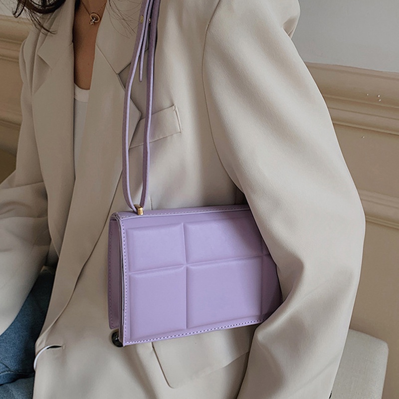 Túi đeo chéo IELGY dáng vuông nhỏ màu trơn họa tiết vân sọc đơn giản dành cho nữ