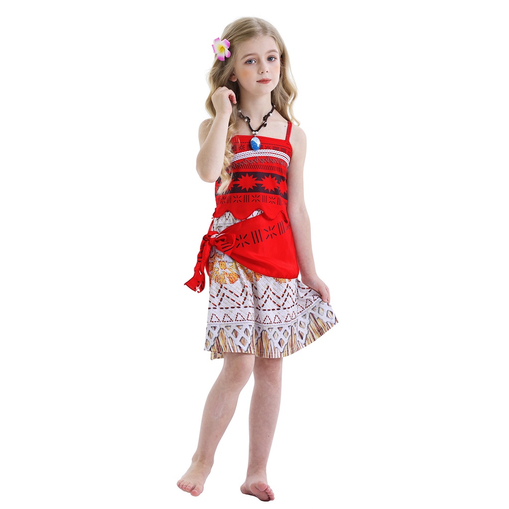 Moana Trang Phục Cho Trẻ Em Cô Gái Spaghetti Dây Đeo Top Váy Moana Vòng Cổ Hoa Kẹp Tóc 3 Bộ Chủ Đề S