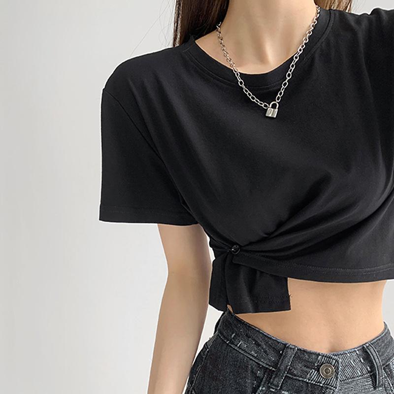 Áo Thun Tay Ngắn Cổ Tròn Dáng Ôm Màu Sắc Đơn Giản Dành Cho Nữ