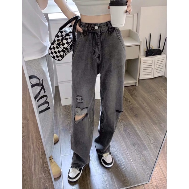 Quần jeans lưng cao quần bò ống rộng dài gần 100cm