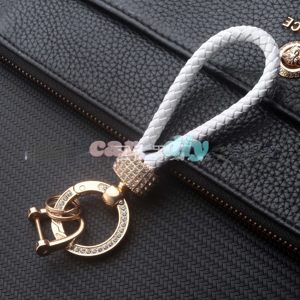Móc Chìa Khóa Xe Hơi Bằng Da Bện Đính Kim Cương Giả Chống Thất Lạc Sáng Tạo