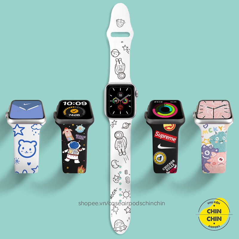 Dây Đeo Apple Watch Sport Band Hoạt Hình Dành Cho Series 6 5 4 3 2 1 Chất Liệu Silicone Full Size 38/40/42/44mm