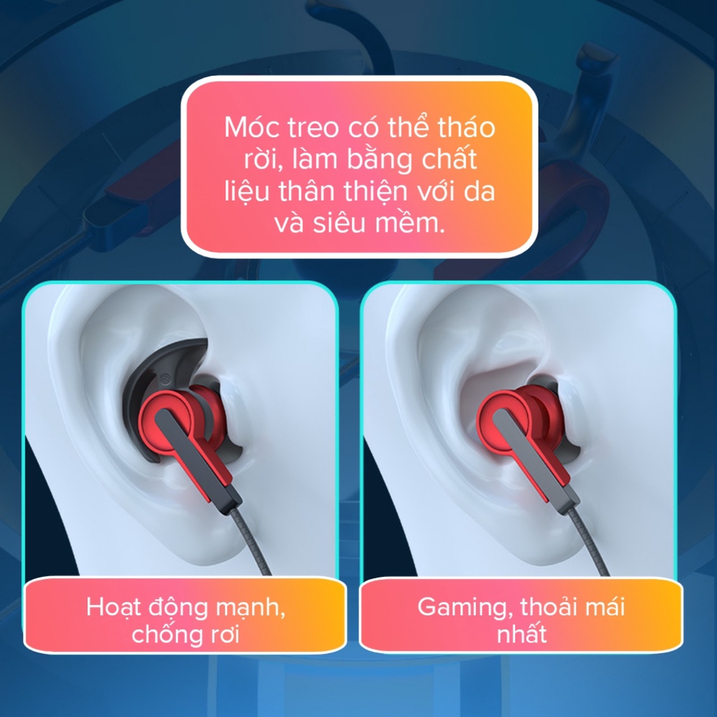 Tai nghe dây gaming EP2, không độ trễ, chống ồn, chống nước, thiết kế thể thao.