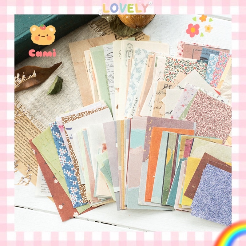 Set 60 tờ giấy phong cách vintage retro cổ điển trang trí sổ bullet journal