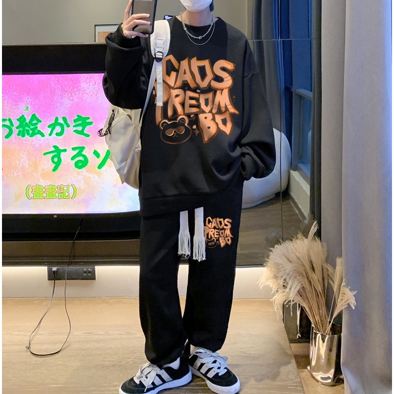 Set Áo Thun Dài Tay Và Quần Dài Thời Trang Nam Tính