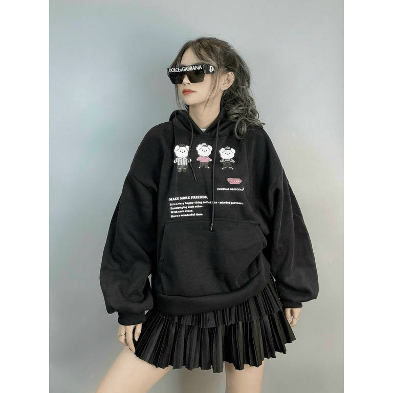 Áo Khoác Hoodie Sweater Tay Bồng Nỉ Ngoại Cực Hot Tp Có Túi Trước 3 Con Gấu Siêu Xinh HHP